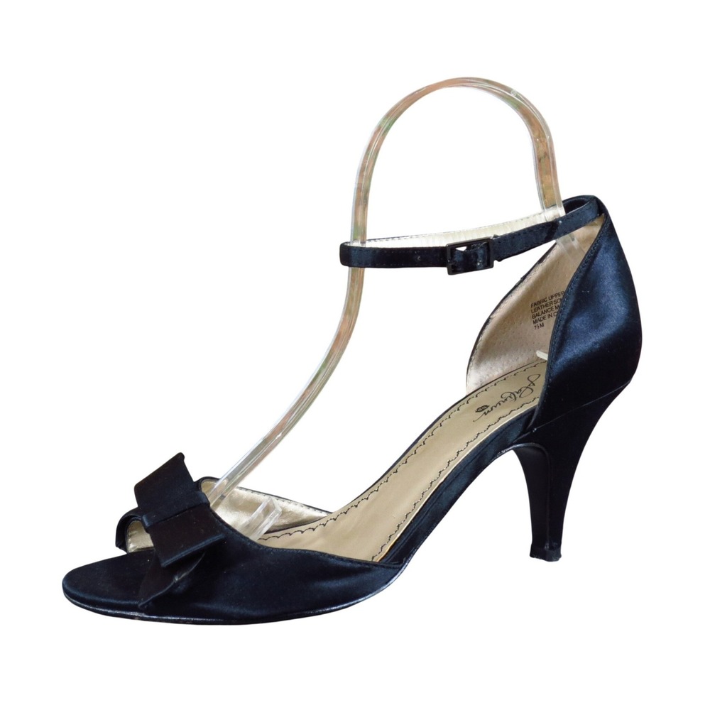 BP Platinum Women Evening Sandal Heels Size 7.5 Formal Wedding Black Satin